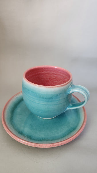 Set Teller rund plus Tasse 0,5l Türkis/Rosé