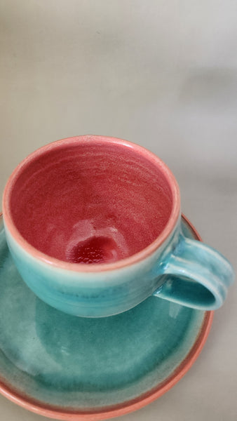 Set Teller rund plus Tasse 0,5l Türkis/Rosé