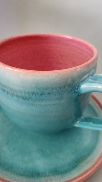 Set Teller rund plus Tasse 0,5l Türkis/Rosé